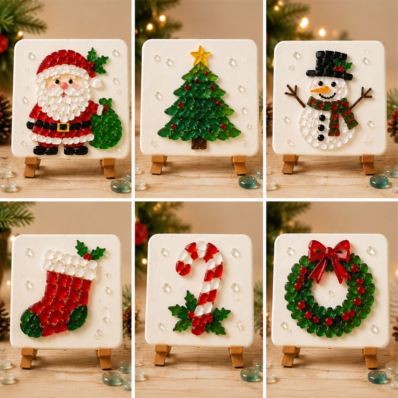 Christmas Sea Glass Mosaic DIY Art Kit 6 Festive Patterns