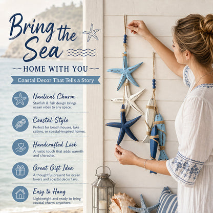 Mediterranean Decorative Starfish & Fish Hanging Ornaments for Home, Cafe & Restaurant - Ocean Style Crafts