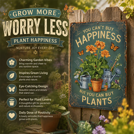 Vintage "You Can't Buy Happiness But You Can Buy Plants" Garden Metal Sign