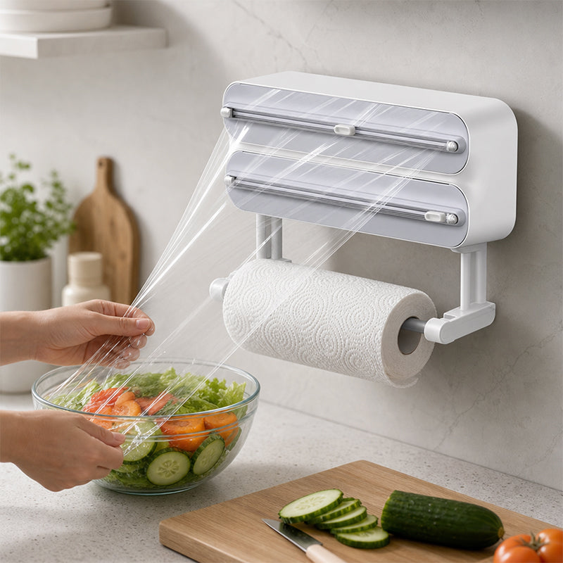 Food-Grade Cling Film Cutter with 50cm Magnetic Fridge Attachment & Paper Towel Holder