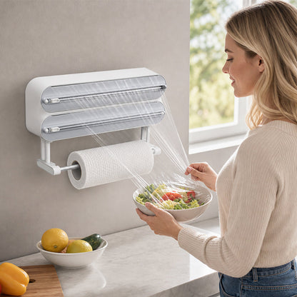 Food-Grade Cling Film Cutter with 50cm Magnetic Fridge Attachment & Paper Towel Holder