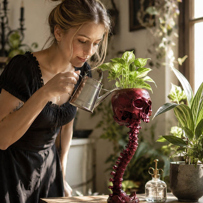 Gothic Skull Planter And Skeleton Vase Spooky Home Decor