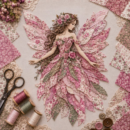 🧚‍♀️🌸 Premium DIY Kit ‘Fairy Patchwork’ | High-quality layered fabric with floral wings – DIY handmade fantasy wall decor ✨
