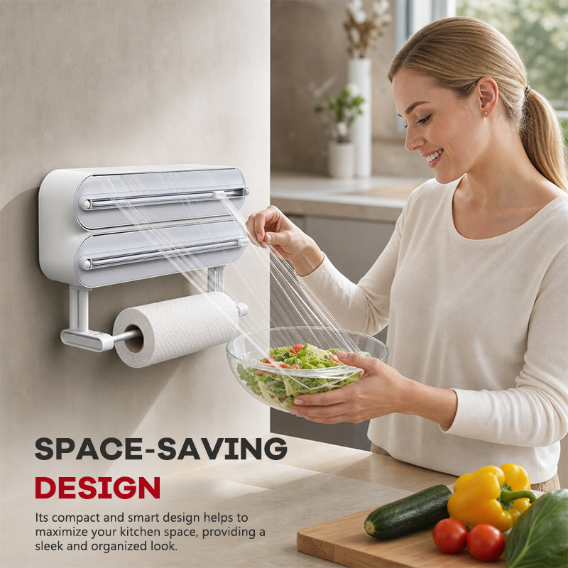 Food-Grade Cling Film Cutter with 50cm Magnetic Fridge Attachment & Paper Towel Holder