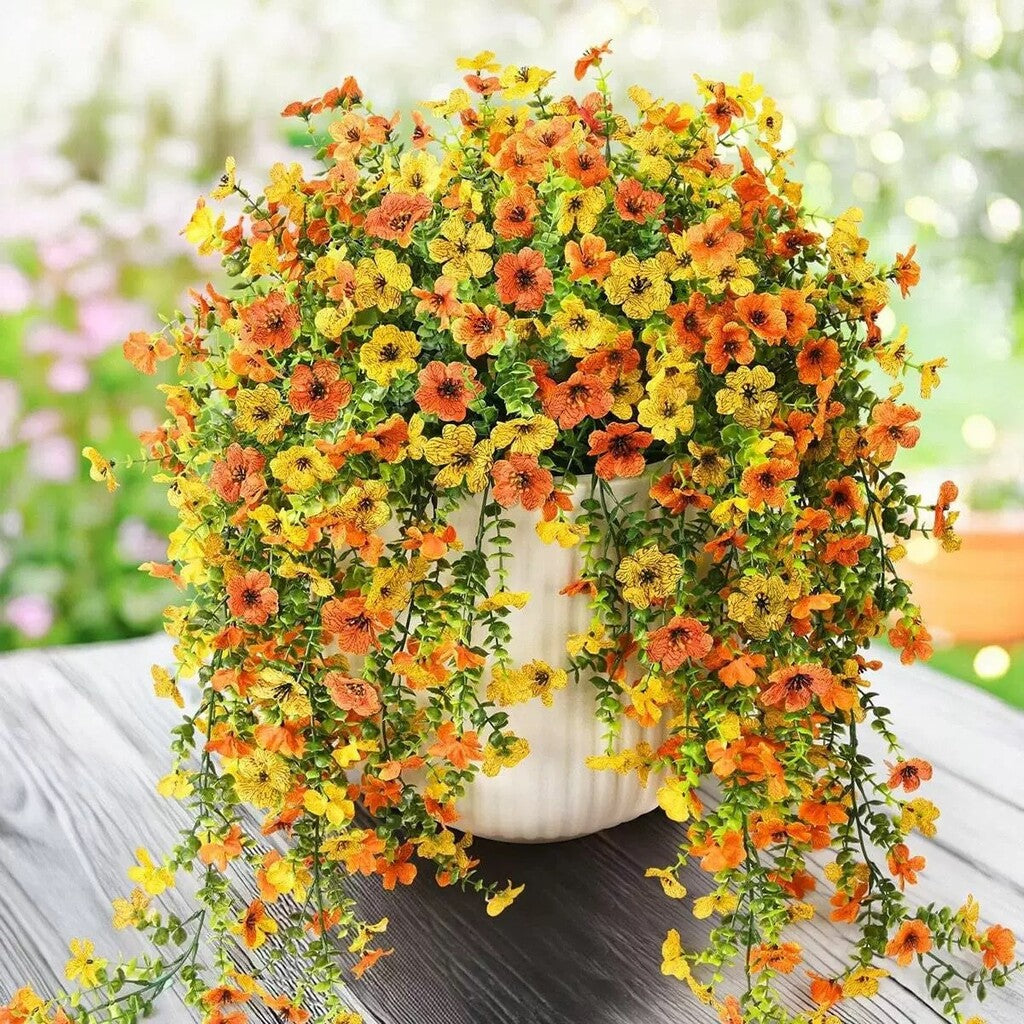 UV-Resistant Cascading Daisy & Eucalyptus Artificial Flowers for Outdoor Use