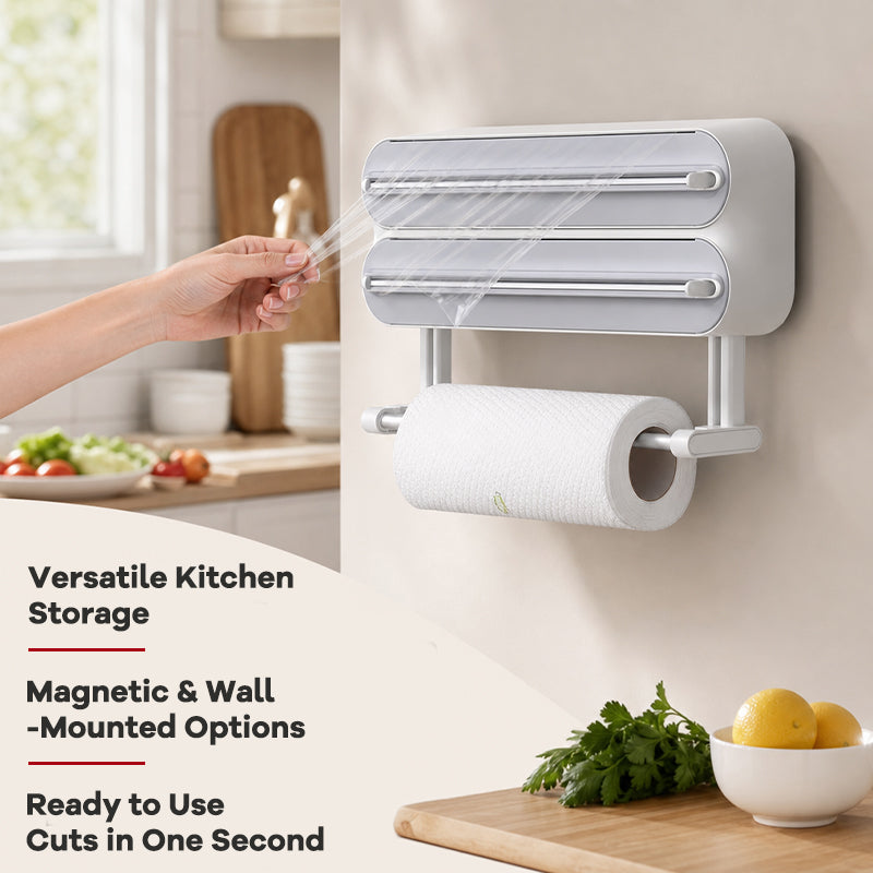 Food-Grade Cling Film Cutter with 50cm Magnetic Fridge Attachment & Paper Towel Holder