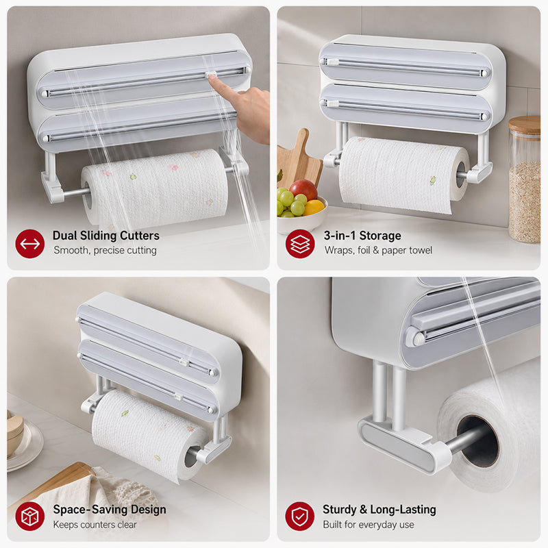 Food-Grade Cling Film Cutter with 50cm Magnetic Fridge Attachment & Paper Towel Holder