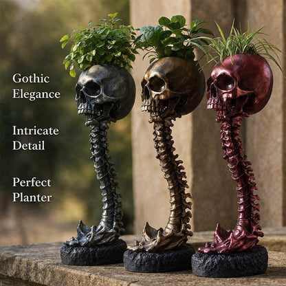 Gothic Skull Planter And Skeleton Vase Spooky Home Decor